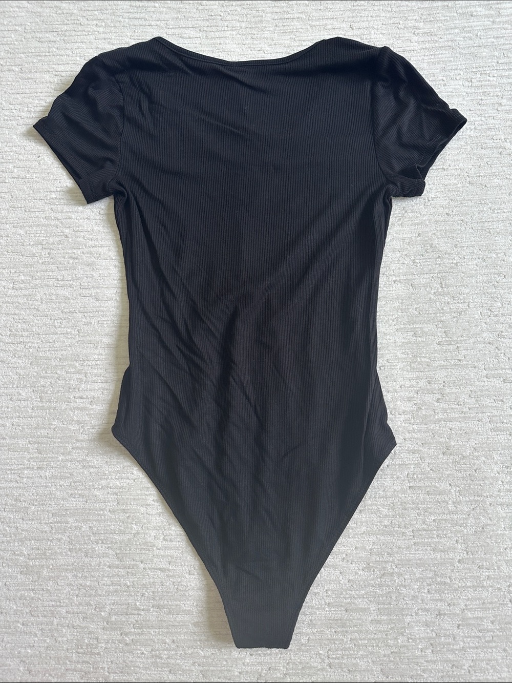 Black Ribbed Short-Sleeve Bodysuit - Picture 3 of 3